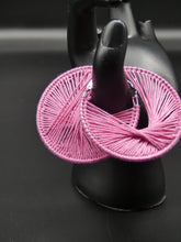 Load image into Gallery viewer, Crochet Lg Pink Hoop Earrings
