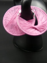 Load image into Gallery viewer, Crochet Lg Pink Hoop Earrings

