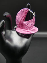 Load image into Gallery viewer, Med Pink Crochet Hoop Earrings
