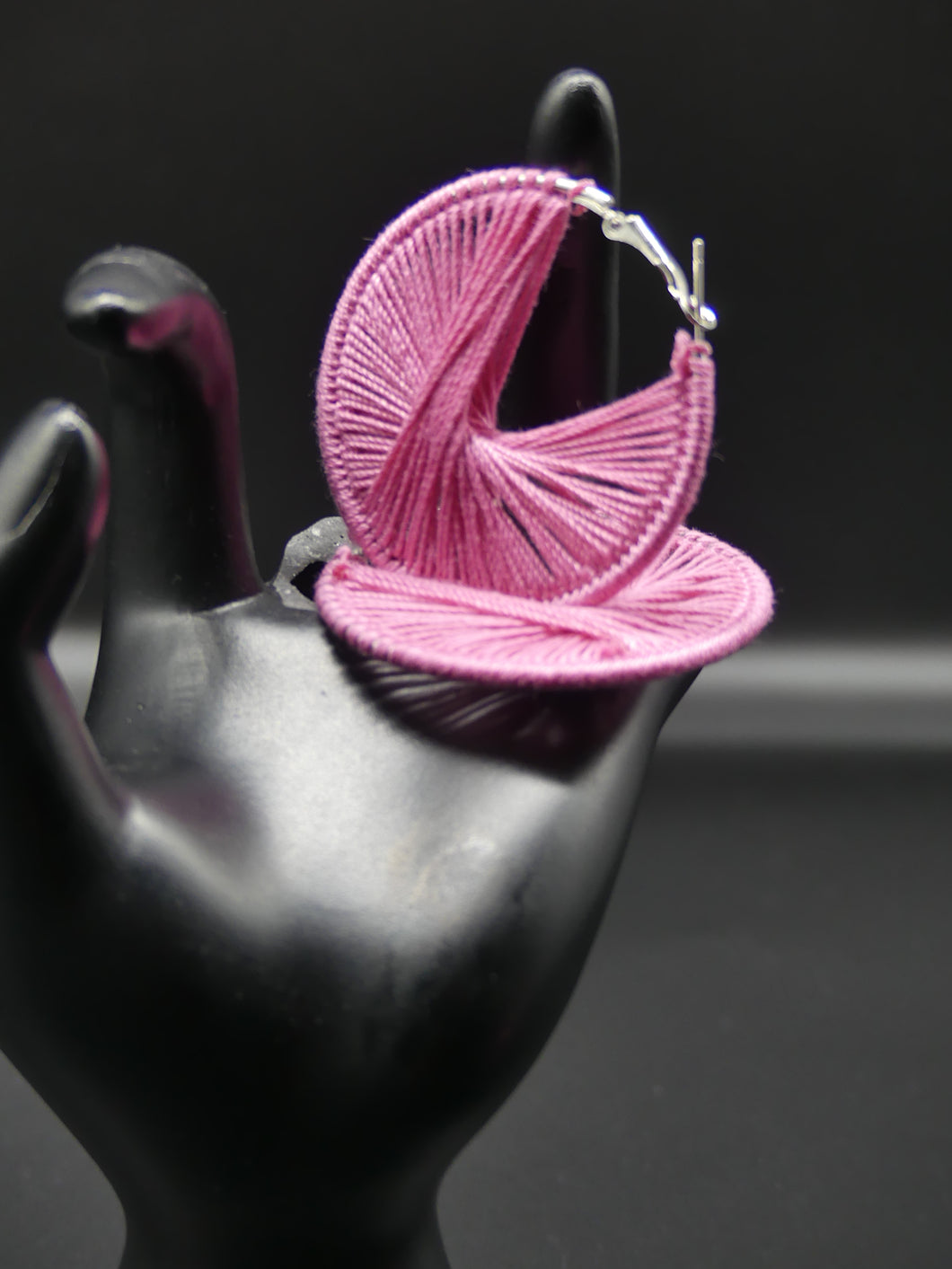 Med Pink Crochet Hoop Earrings